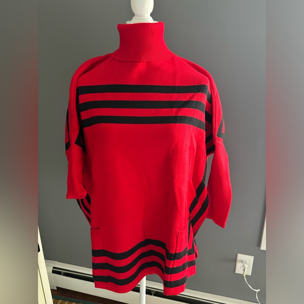 Pink Pineapple Red & Black stripe sweater. One size
